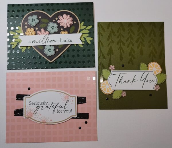 3 cards made with A Million Thanks card kit