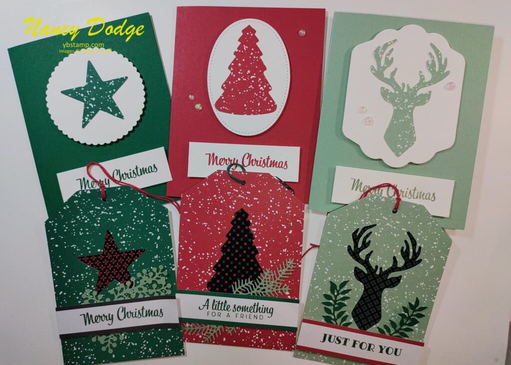 3 cards & 3 tags made with Christmas Gifting kit