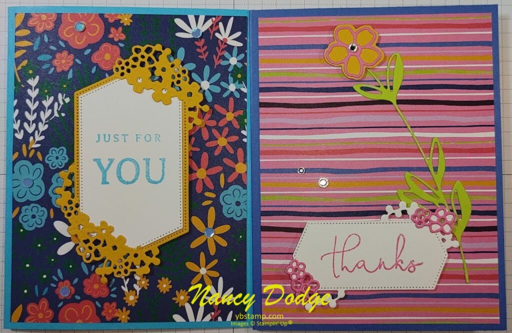 2 sentimental park cards made with dsp and die cuts