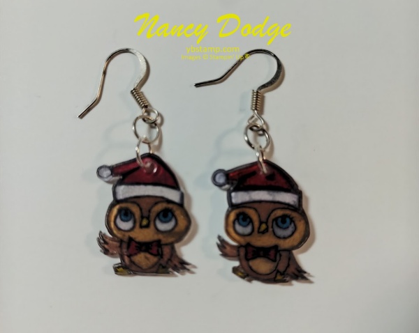 adorable owl earrings stamped on shrinky dink and heated