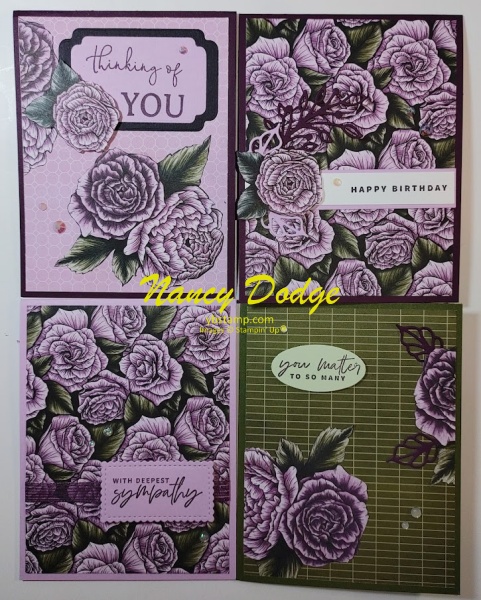 4 favored flowers cards made with blackberry bliss and fresh freesia flowers