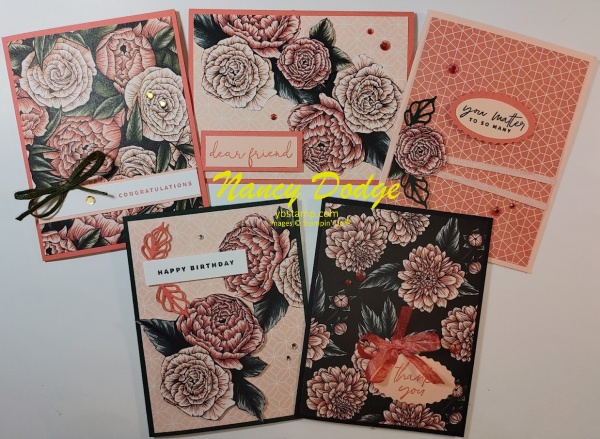 Favored Flowers DSP Cards and a few embellishments in calypso coral and petal pink