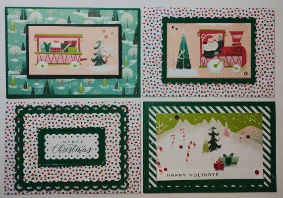 cards made using memories and more cards and envelopes and Santa DSP.