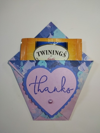 teabag party favor with individually wrapped teabag with a heart banner