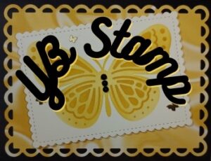 YB Stamp's website logo with yellow butterfly because a yellow butterfly represents joy and creativity. yb stamp website