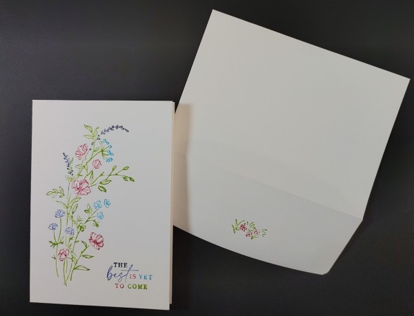 card made with markers colored on dainty delight stamp then stamped on card