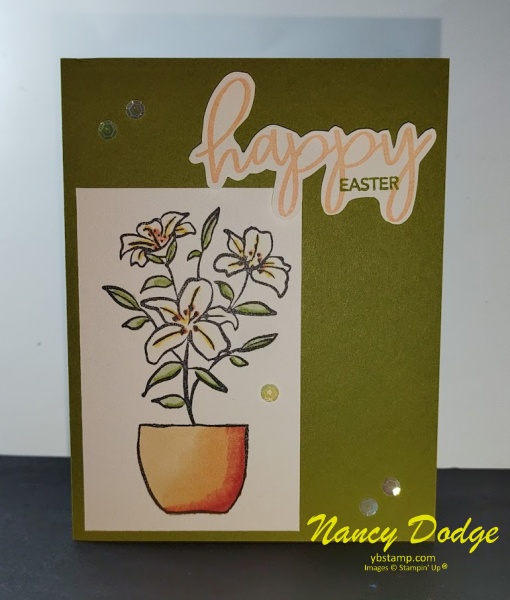 Card with Easter lily in a pot saying "Easter Blessings"