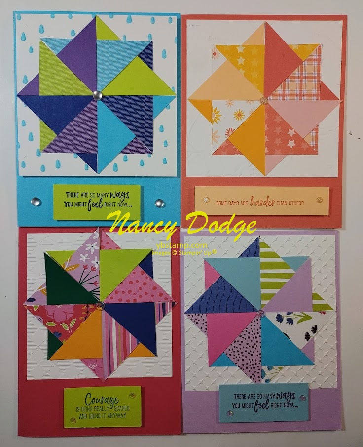 4 quilt cards made during the 02-05-2023 mystery card class