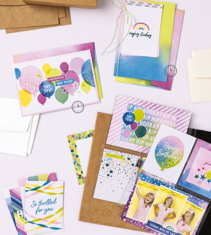 pic of cards made with the bright & beautiful memories & more cards and envelopes.