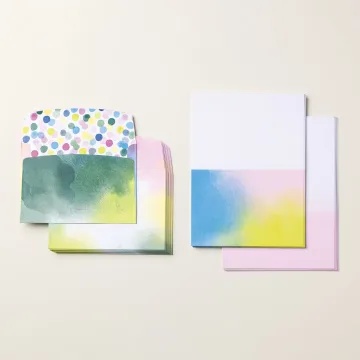 Colorful card bases and envelopes from the Memories and More pack by Stampin' Up.