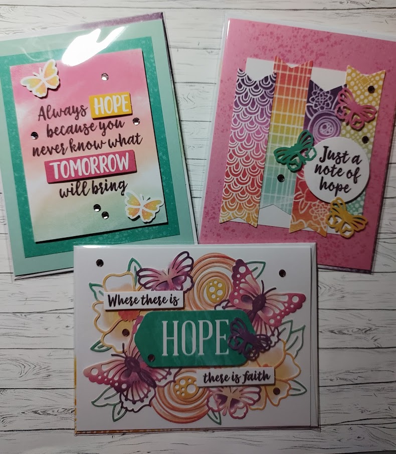 3 cards made using the hope kit
