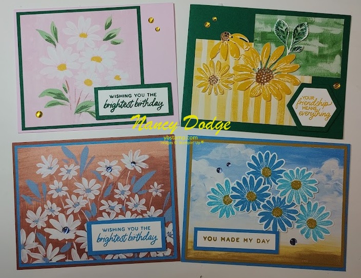4 additional colorful cards made with the Fresh as a Daisy designer series paper by Stampin' Up.