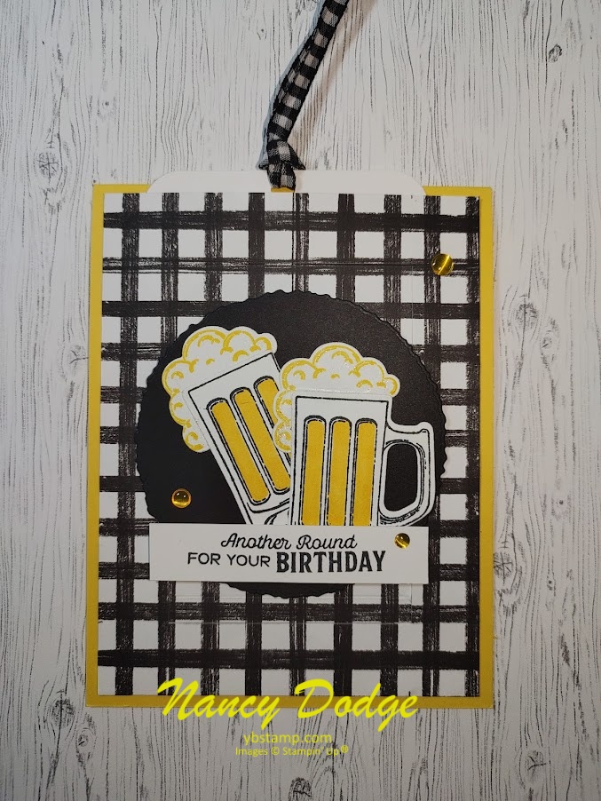 Pop-up Slider card made with brewed for you stamp set by Stampin' Up, picture is 2 beer steins.