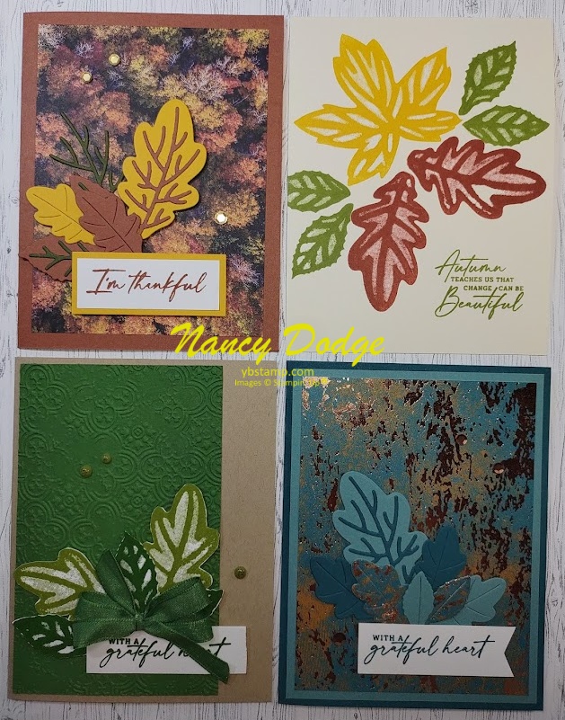 4 Autumn Leaves cards with colorful oak leaves