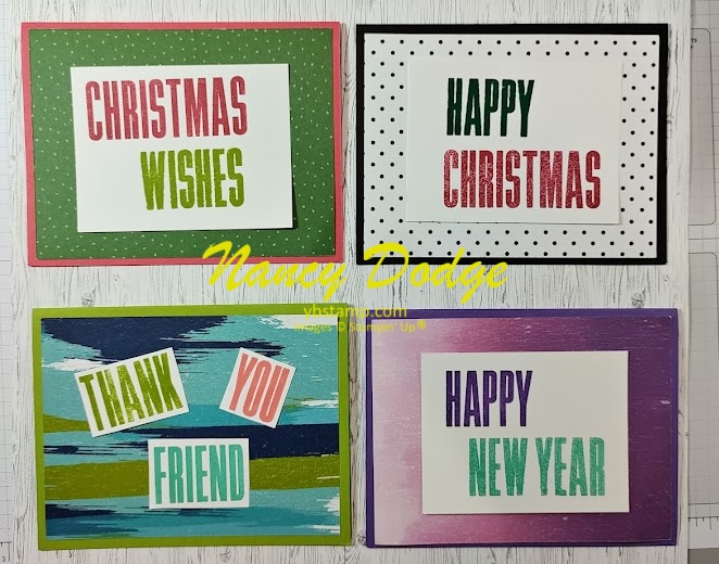 4 colorful cards made during the Back-to-Basics Facebook Live using the Biggest Wish and More Wishes stamp sets by Stampin' Up