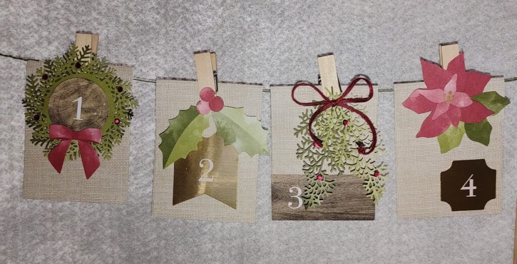 Rustic Christmas Countdown Kit 1-4 hanging envelopes.