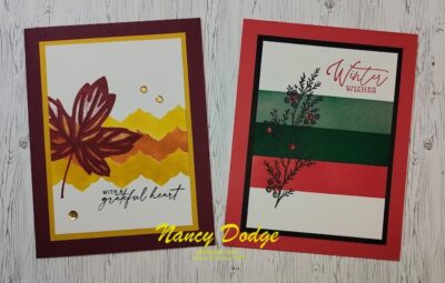 2 colorful cards made by masking off areas of the card and coloring it with ink
