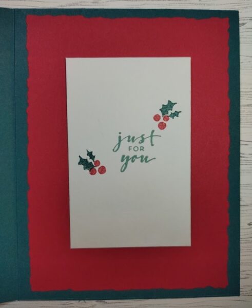 Flap of Christmas Blog Hop card with gift card envelope