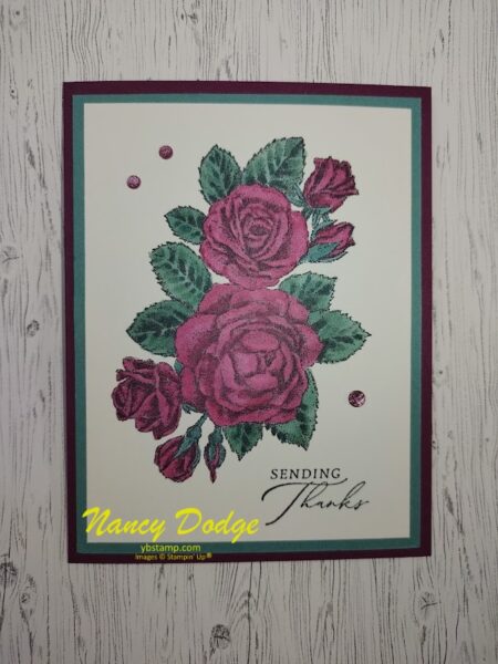 Simple Card with Berry Burst Stippled Roses made during Back to Basics