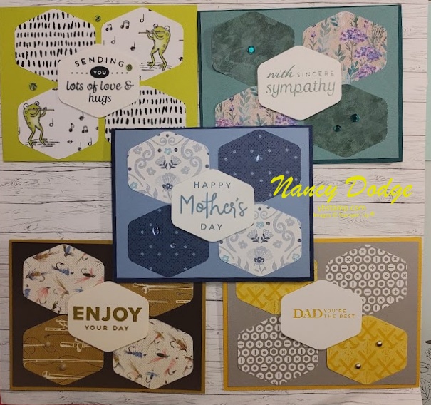 5 Cards made with the Heartfelt Hexagon bundle by Stampin' Up