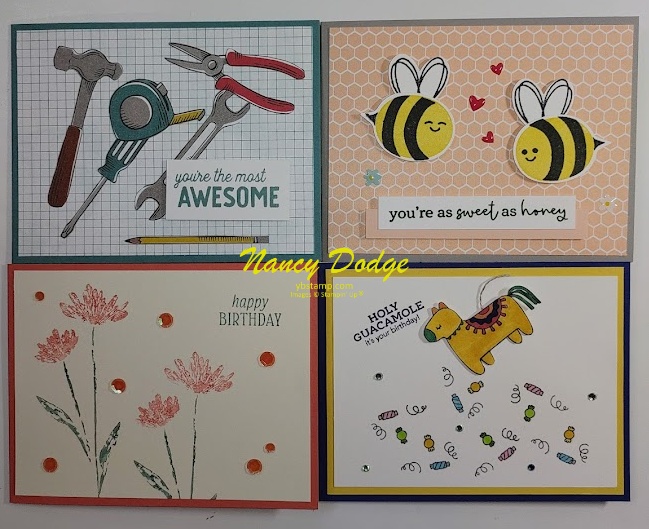 4 Colorful 4 Panel Pop-Out cards made during mystery card class
