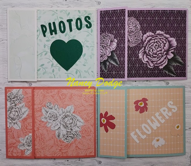 4 Mini Photo Album covers shown as samples during the YouTube LIVE. Mystery Card Class