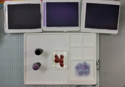 Using new silicone mat that comes with glass mat, I mixed 3 colors 