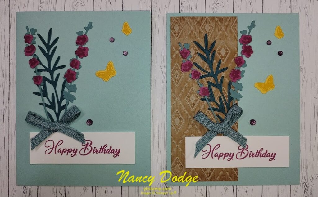 2 Cards made exactly the same but second one has an embossing folder element
