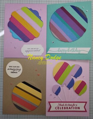 4 different cards made following the clues of the Mystery Card Class - Scrap & Die Card