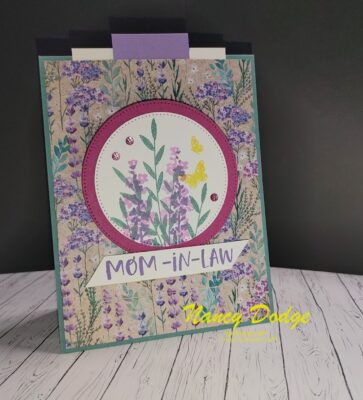 Mother's Day Blog Hop Card April 2024 Card front with lavender