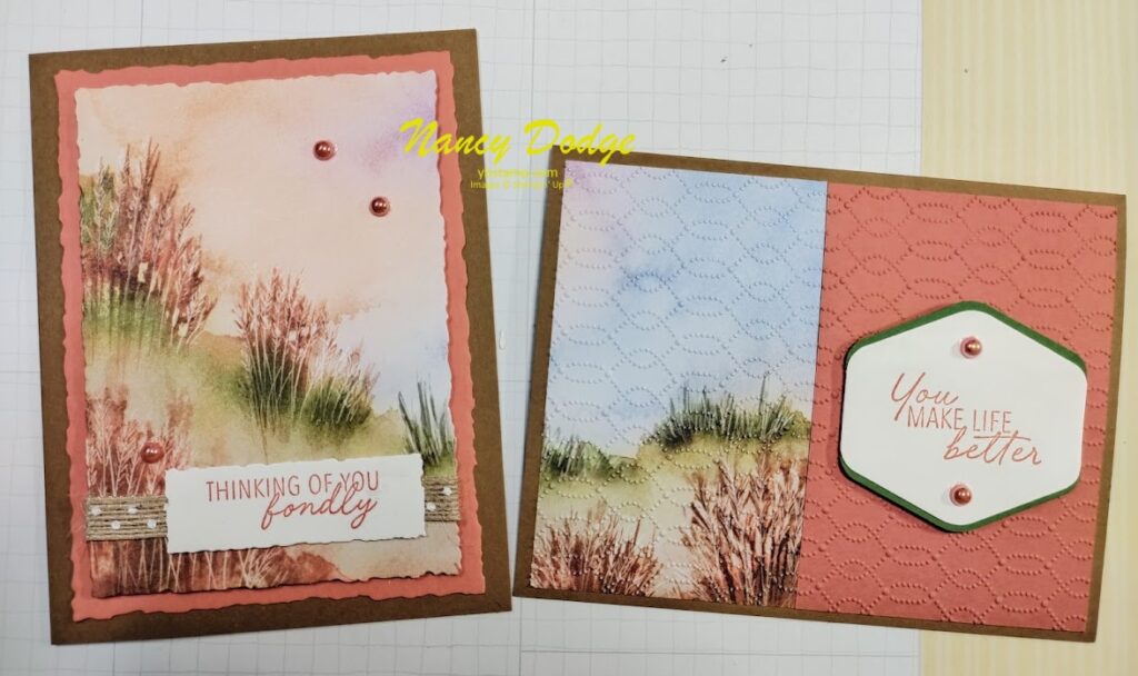 2 cards made using same piece of Designer Series Paper from the Thoughtful Journey suite by Stampin' Up